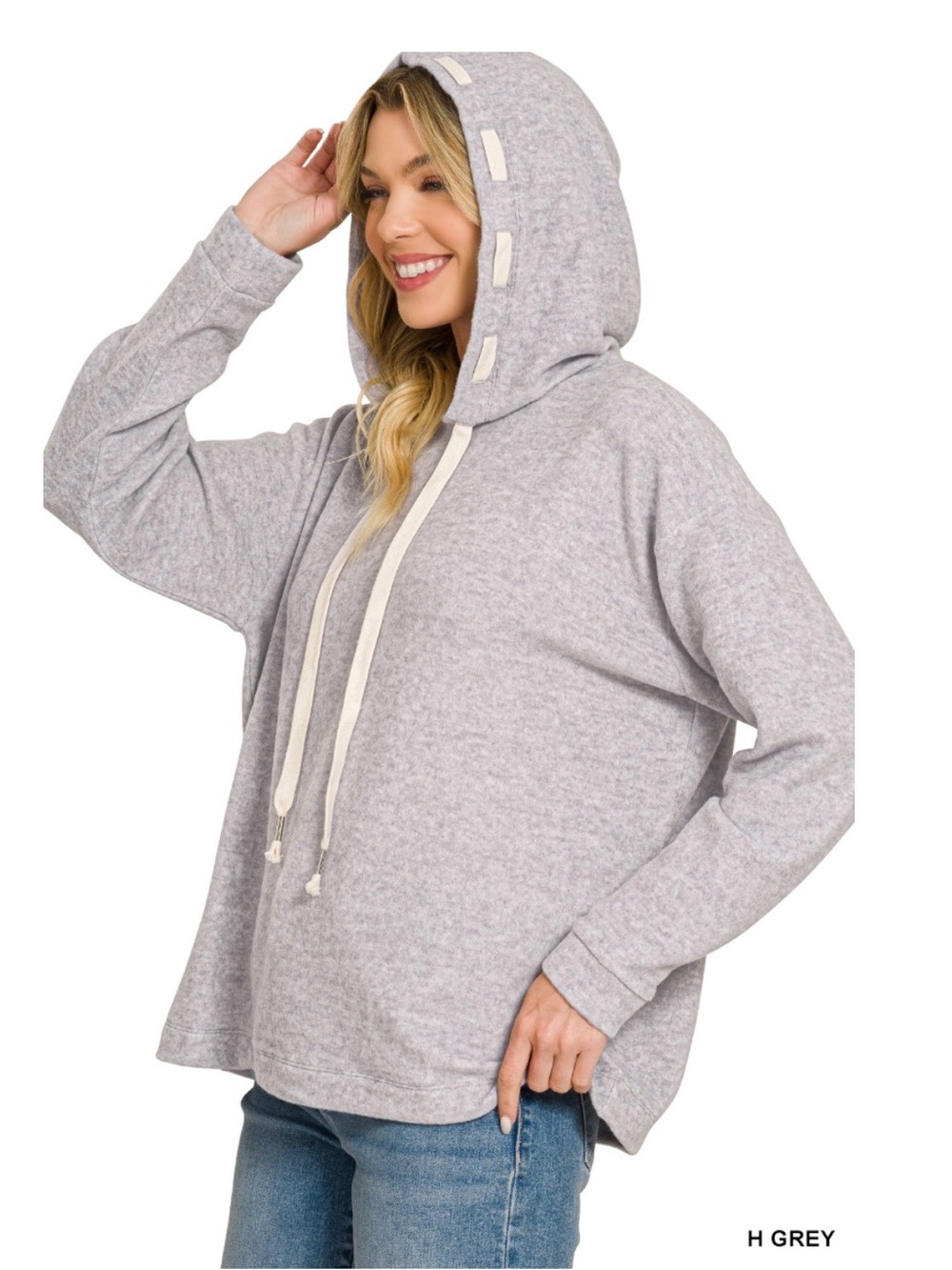 Cozy H Grey Hooded Hacci Pullover Sweatshirt